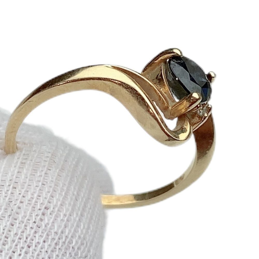 Women’s 14K Heart Blue Sapphire Yellow Gold Ring Sz 6 - Picture 4 of 16